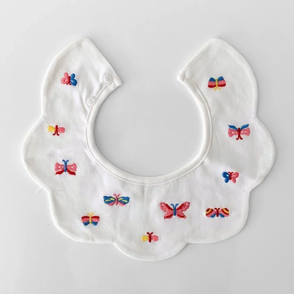 NWT Pretty Boutique Baby Girls Bibs Scalloped Edge Butterfly Embroidery Set of 3
